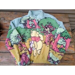 Disney Winnie the Pooh & Piglet 100 Acre Wood Sherpa Fleece 1/4 Zip Pullover Lg